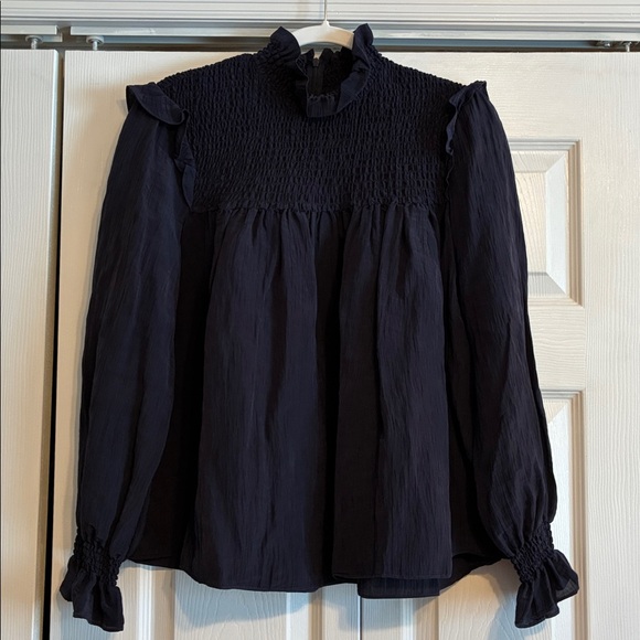 French Connection Navy Smocked Blouse - Picture 2 of 10